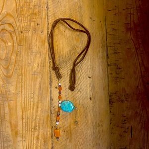 Leather strap necklace with Turquoise piece💙